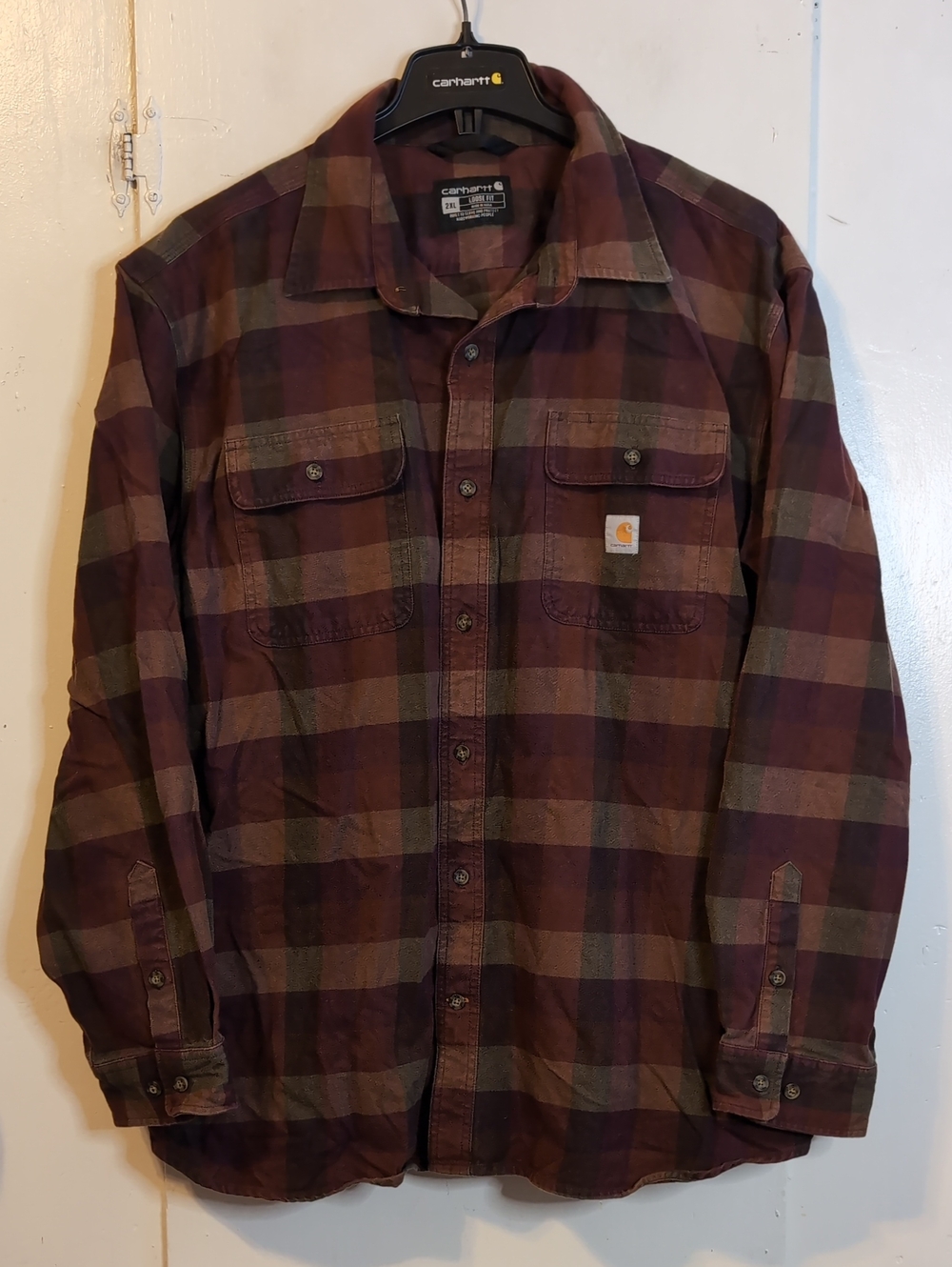 Carhartt Flannel Button-Up Maroon plaid shirt mens XXL